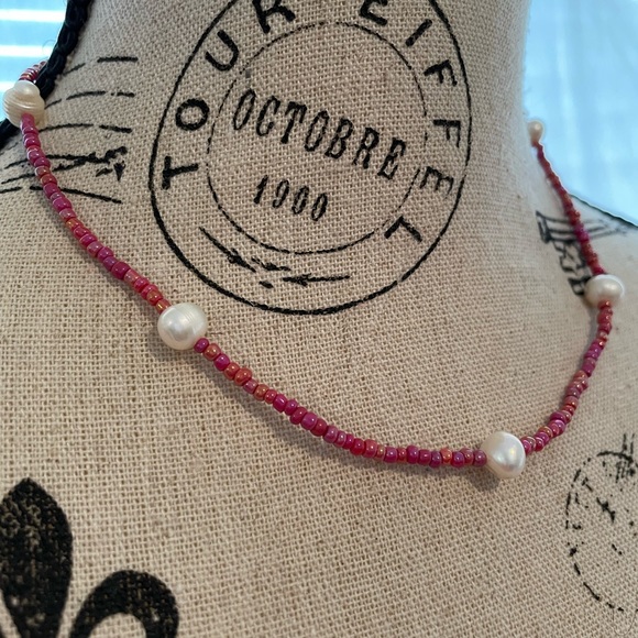 ❤️ Genuine Freshwater Pearls with Red Glass Beads Necklace - Picture 6 of 6